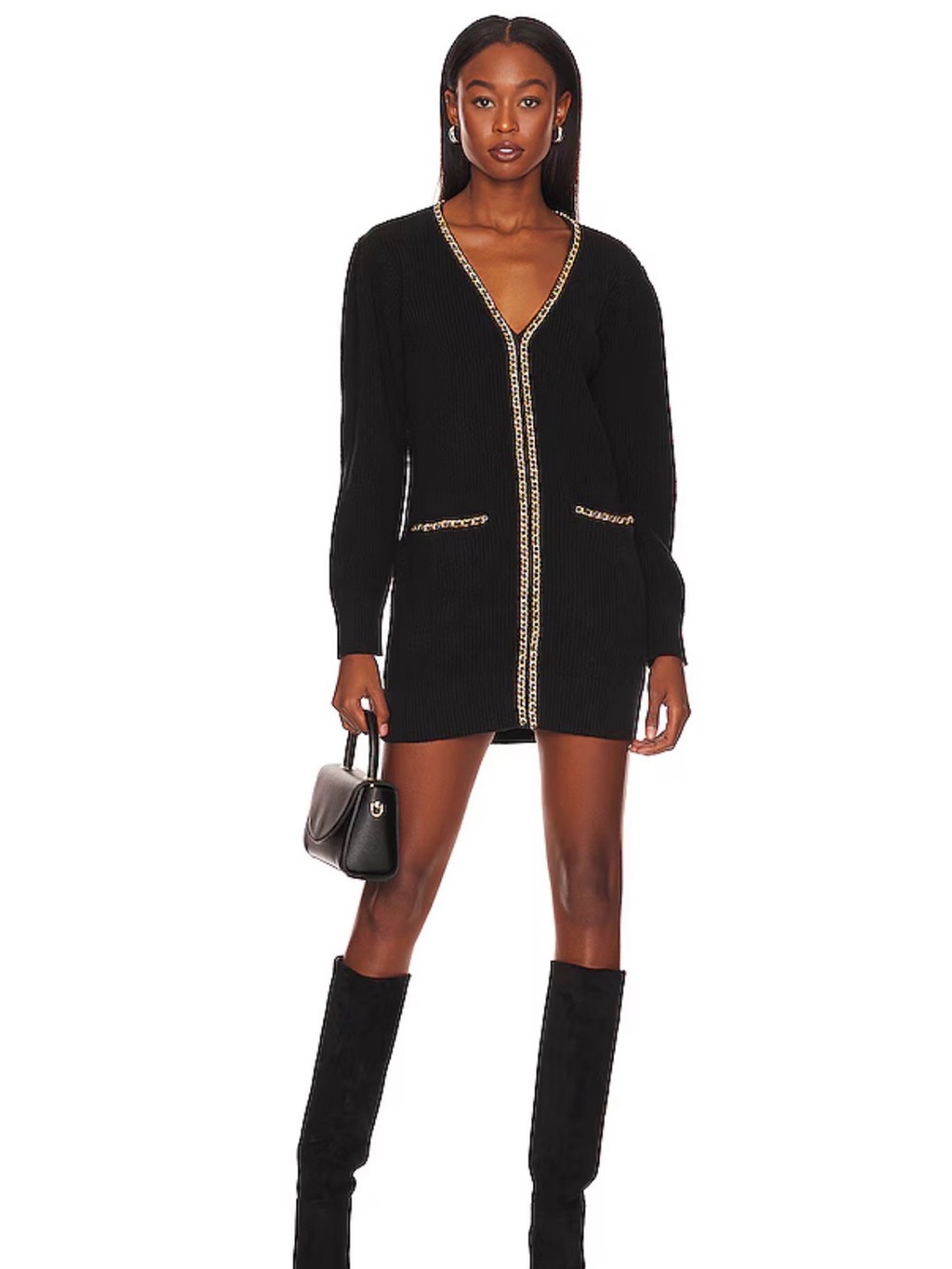 Lovers + Friends black mini dress with chain detail